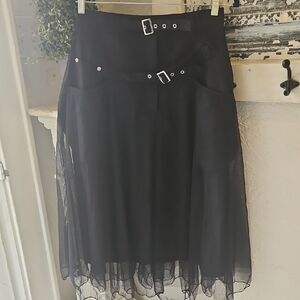 NWT SooLinen Black Skirt with Belt Details